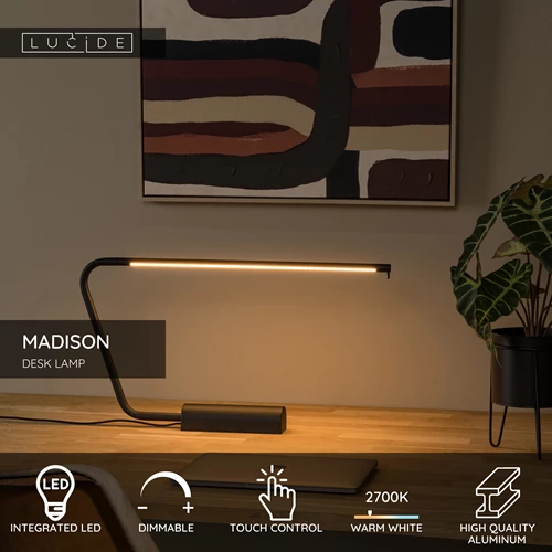 Lucide MADISON - Desk lamp - LED Dim. - 1x6,5W 2700K - Black - USP